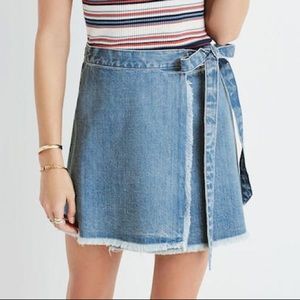 Madewell Raw Hem Denim Wrap Mini Skirt